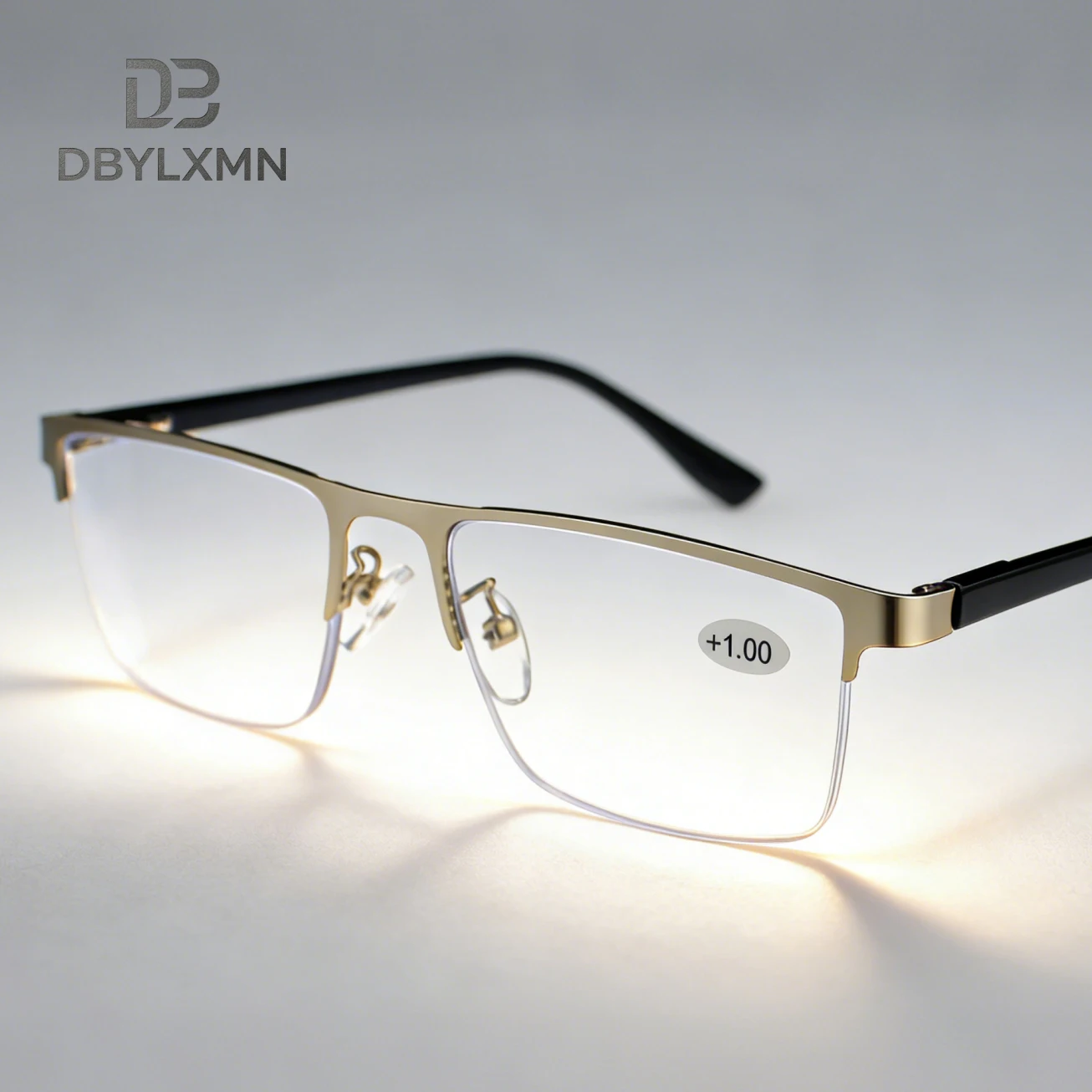 DBYLXMN Semi-Rimless Reading Glasses for Office Work Metal Frame Anti Blue Light Presbyopia Eyeglasses Business Readers