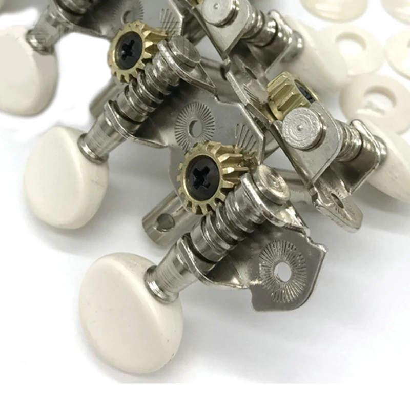 6R6L Stainless Guitar Tuning Peg Machine Heads Tuners with White Plastic Button for Classic Folk Guitar Chrome