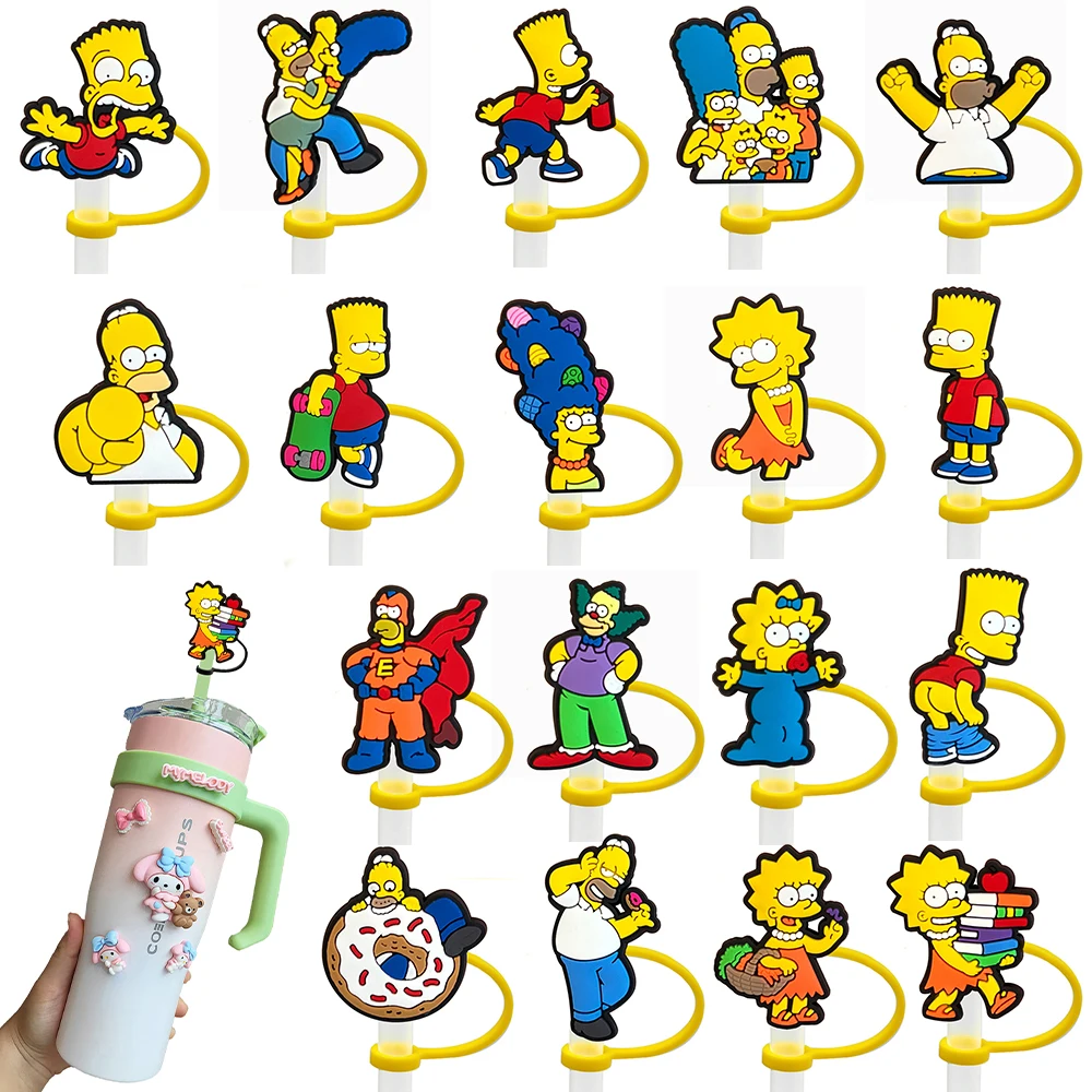 Simpson Cartoon Silicone Straw Covers For Stanley Water Glass Bottle Drinking Dust Cap Straw Tip Cover Cup Accessories For 10mm