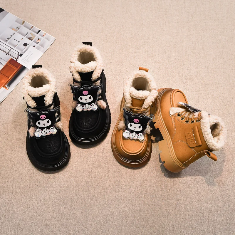 Kuromi Girl Boots Velvet Keep Warm Winter New Anime Figure Child Thicken Cotton Shoes  Cotton Boots Kawaii Cartoon