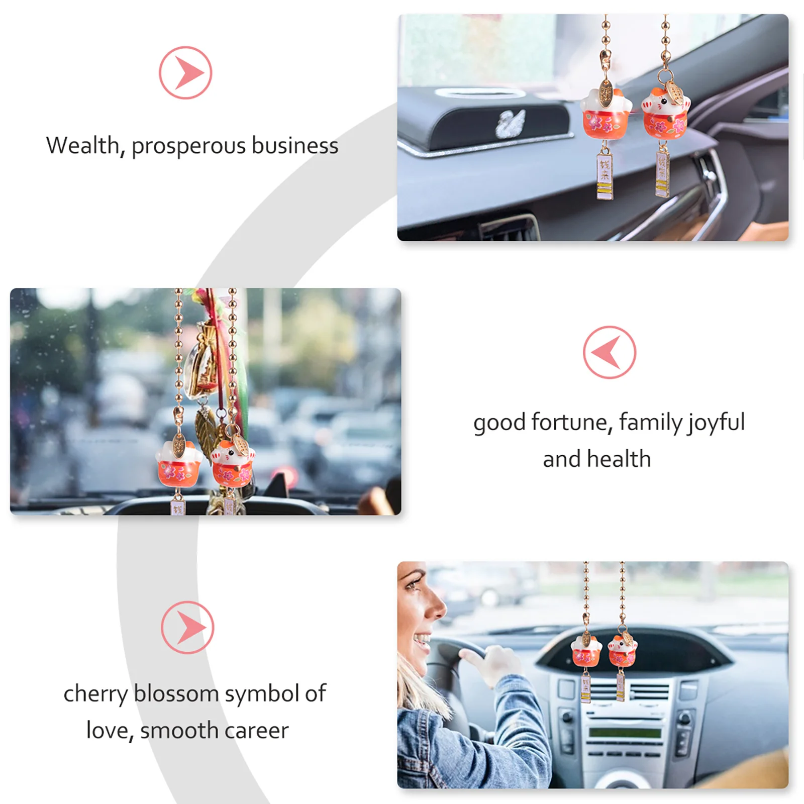 

1Pair Ceramic Fortune Cat Car Charm Portable Decorative Hanging Pendant for Auto Interior Good Luck Cat Ornament