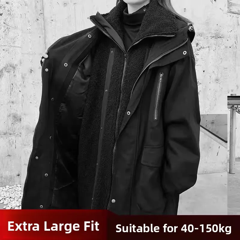 Autumn Winter Large Size 300 Pounds Sheepskin Velvet Long Cotton Jacket Men Loose Couple American Trendy Brand Coat Overcoat