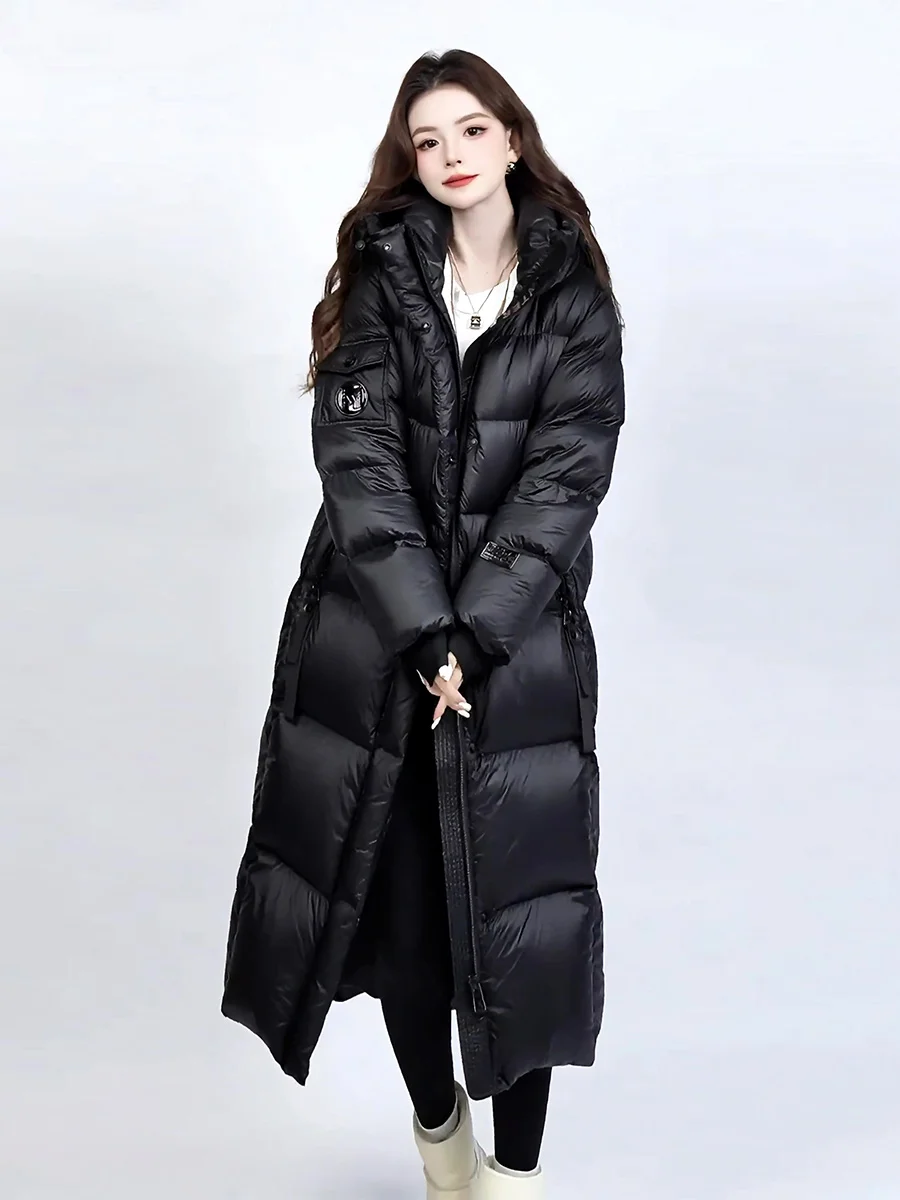 Chaqueta de Plumón Ultra Larga Blanca para Mujer, Abrigo de Invierno Ultra Resistente al Frío, con Capucha, para Viajar al Trabajo, con Gorro No Extraíble