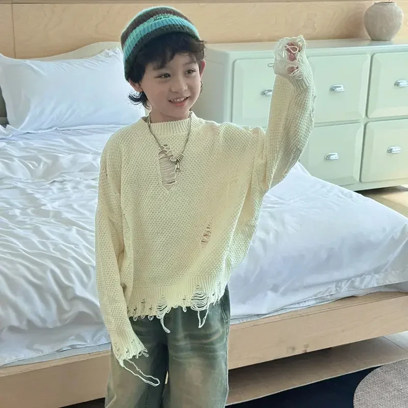 Children's Sweaters in The Autumn of 2024, The New Korean Version of The Handsome Sweater Boy Clothes with Holes image 6