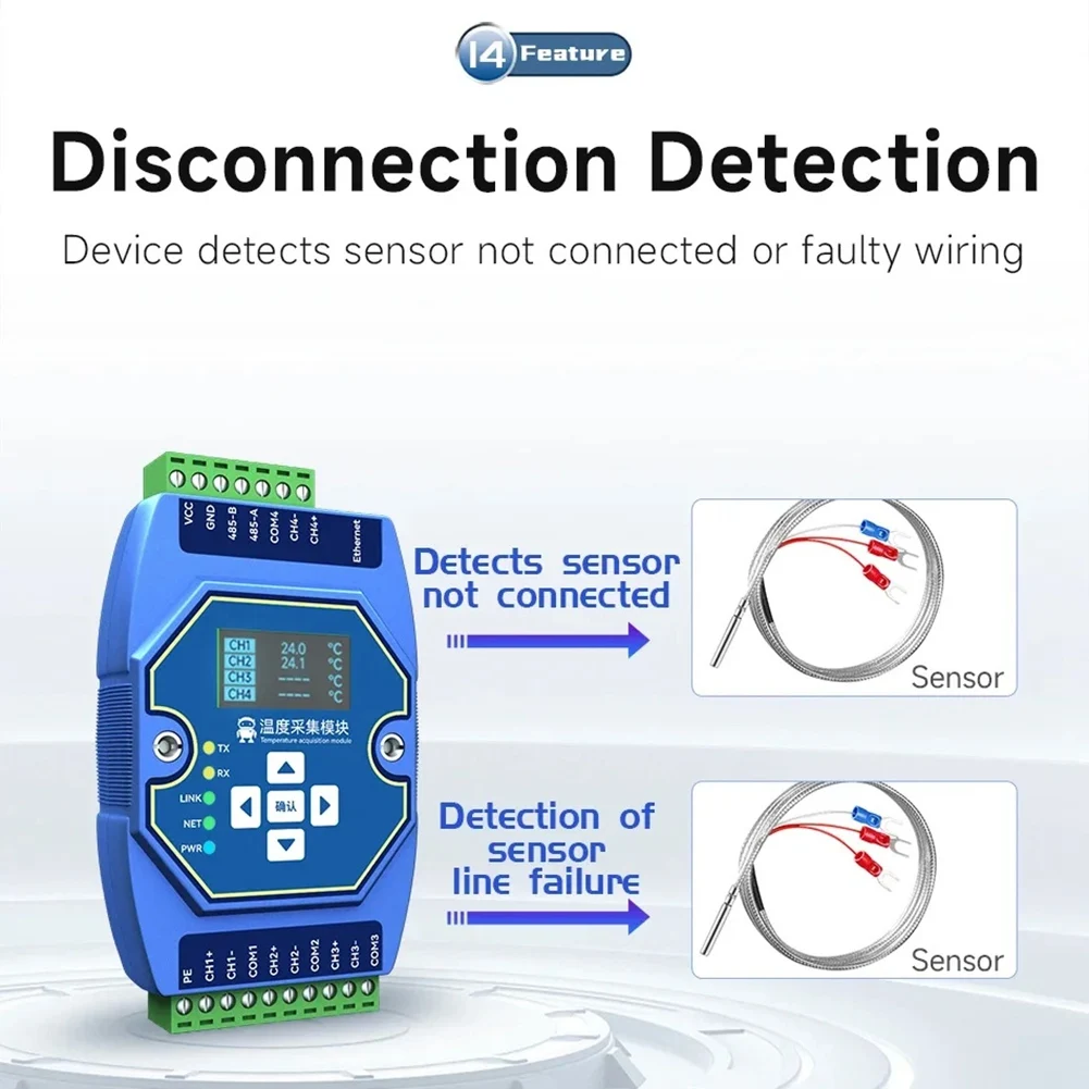 A39Q-6 Way Temperature Acquisition Module Type K Modbus Thermocouple Input RS485 Ethernet Gateway Watchdog DNS Industrial