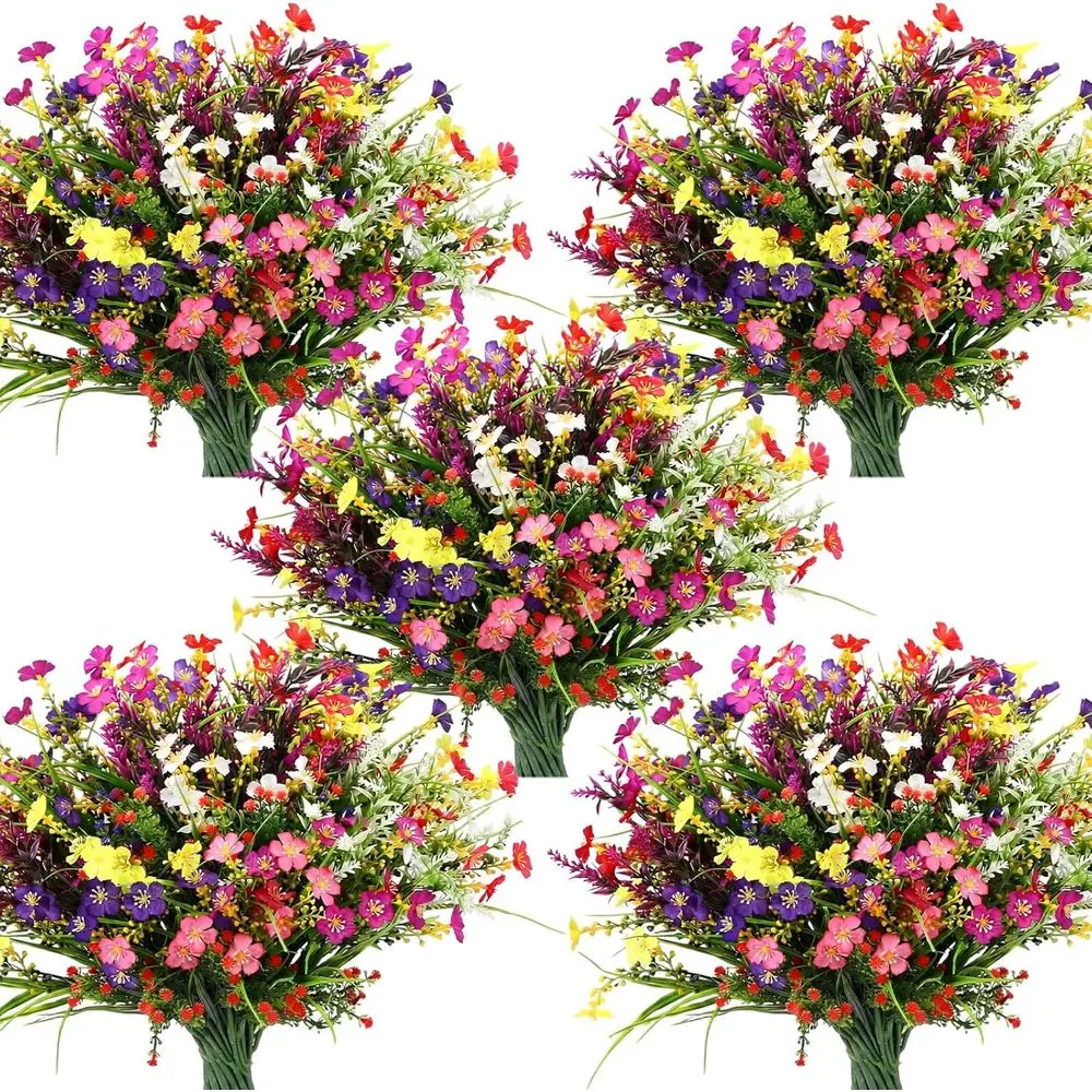 

Набор из 48 УФ-стойких искусственных растений: кусты самшита и полевые цветы для весеннего/летнего сада и домашнего декора