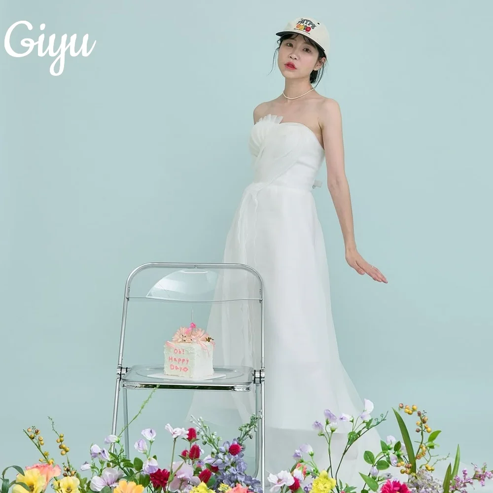 

Giyu New Simple Scalloped Wedding Dress Sleeveless Organza A-Line Floor-Length Korea Photoshoot Bridal Gown 웨딩드레스 Customize