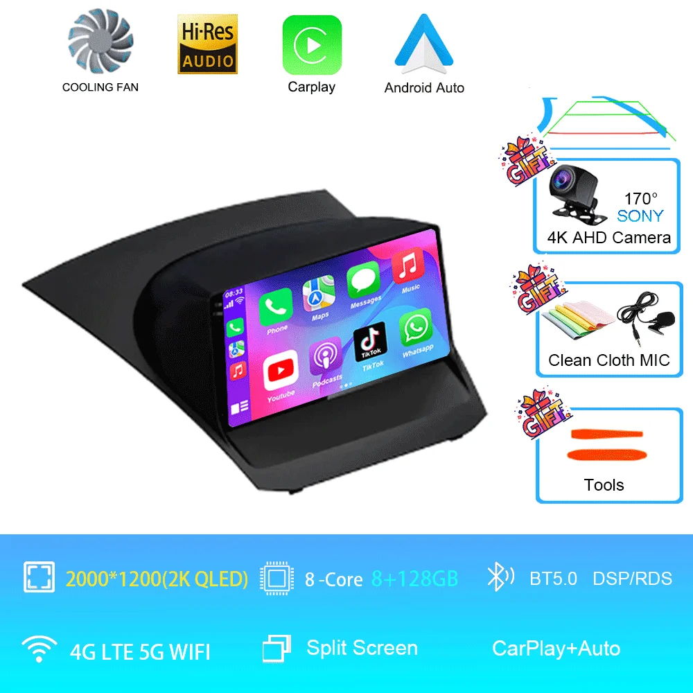 Android 16 voor Ford Fiesta Mk 6 2009 2010 2011 2012 2013 2014 - 2018 Carplay Auto Multimedia autoradio speler WiFi+4G DSP GPS 2DIN