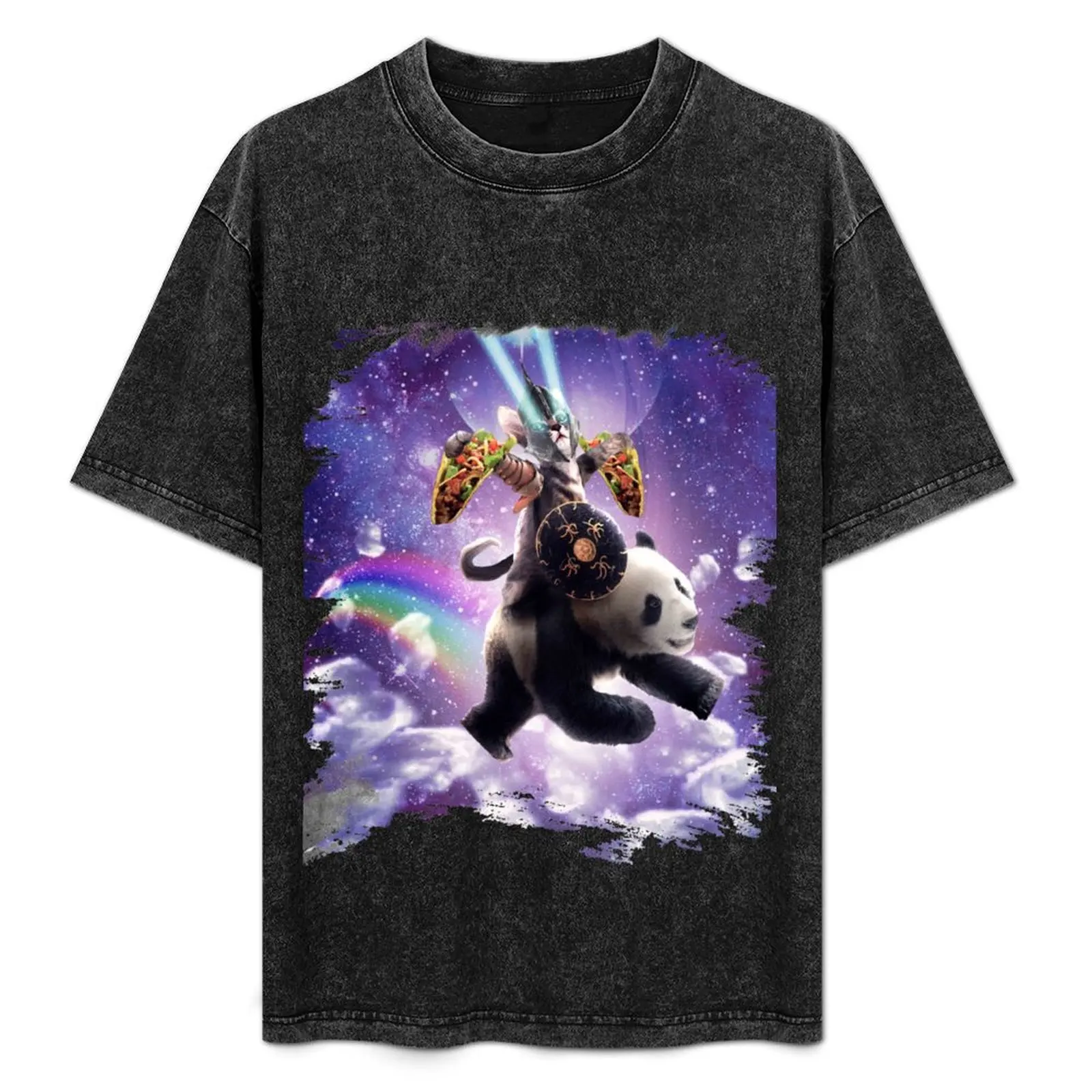 

Lazer Warrior Space Cat Riding Panda With Taco T-Shirt Outdoor Sports Short Sleeve Top