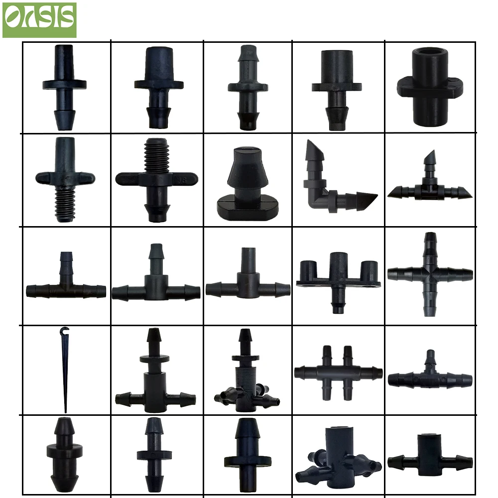 Oasis Garden Water Connector Drip Irrigation for 1/4\'\' & 1/8\'\' Tubing Hose Accessories Joint Barbed Tees Cross Eng Plug Adaptors