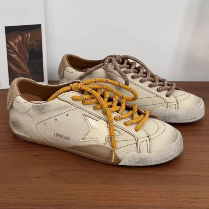 Casual Flat Shoes 2025 New Unisex Round Toe Mix Color Lace Up Women Sneakers Increased Height Shoes German Training Women Shoes