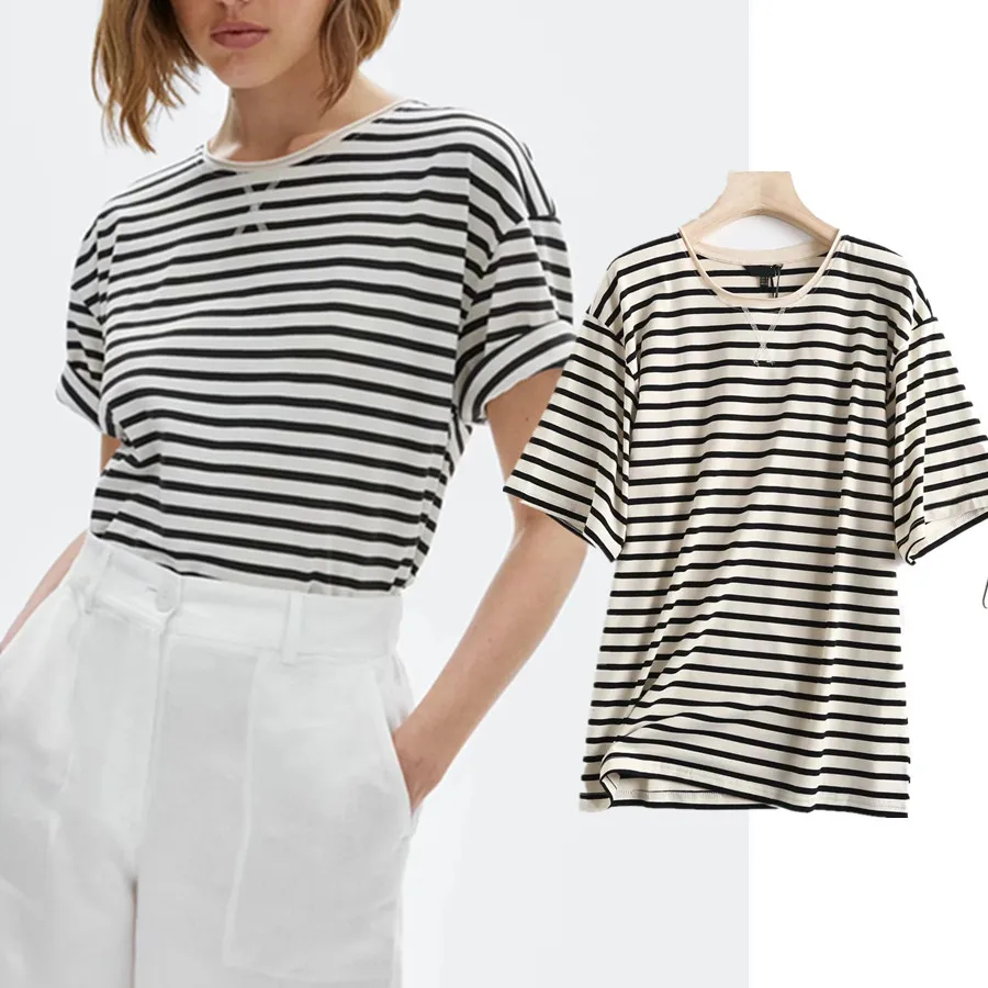 

Jenny&dave Camisetas Verano Mujer England Fashion High Street Vintage Loose Striped Harajuku Tshirt Summer T Shirt Women Tops