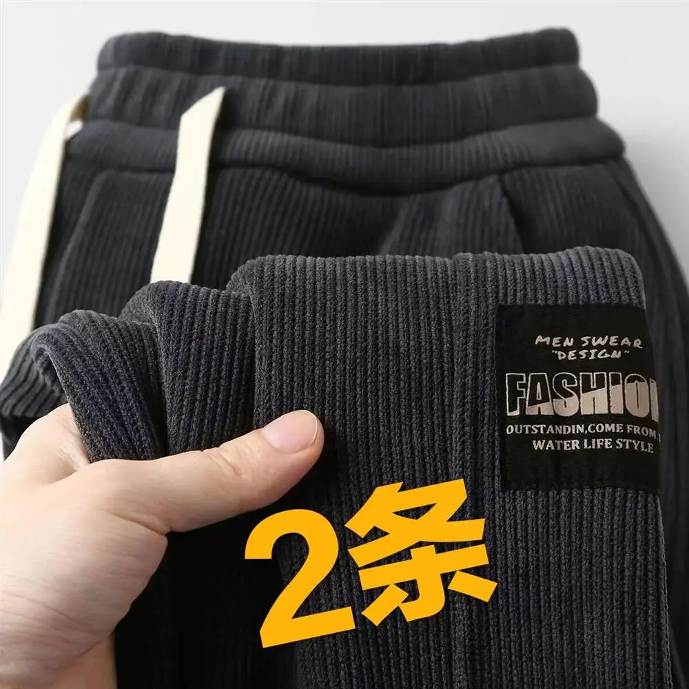 Thickened Fleece Corduroy Men's Pants Loose Autumn Winter Casual Trousers Wear-resistant Warmth Breathable Elastic Waist
