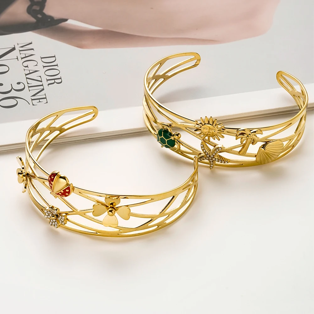 

ENFASHION Pulseras Animal Plant Starfish Shell Open Bracelet For Women's Stainless steel 18K Plated Gold Fashion Jewelry B252645