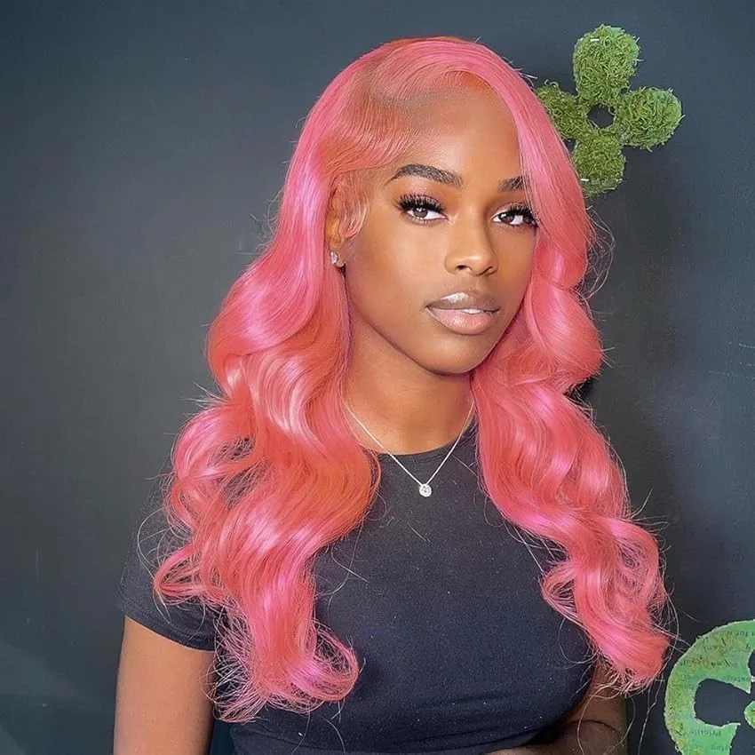 30 inch Pink Lace Front Wig Human Hair Body Wave 13x4 13x6 Hd Lace Frontal Wig Human Hair 180 Density Pink Human Hair Wig