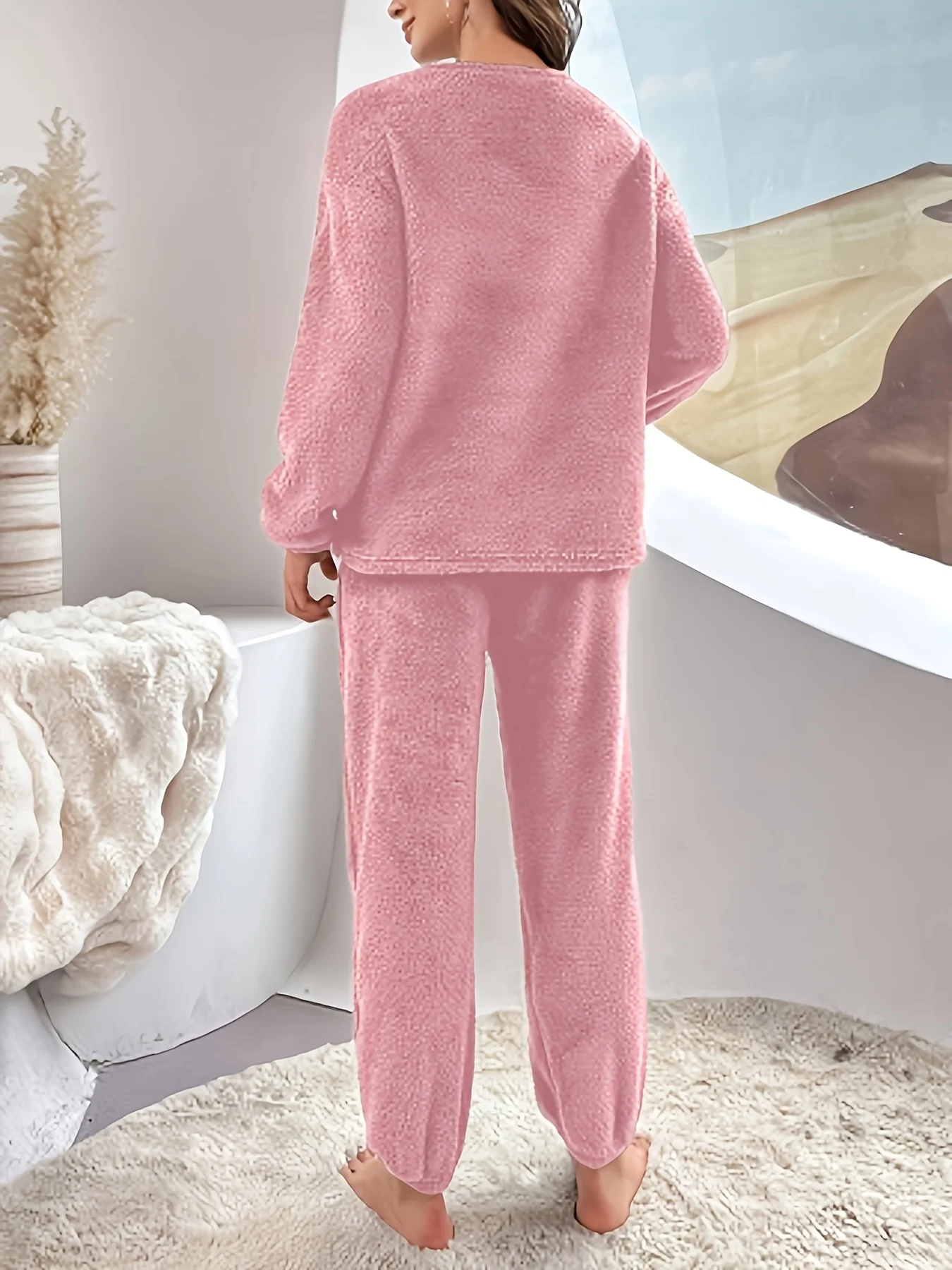 Women's plus-size velvet pajama set, featuring a long-sleeve top and matching pants, comfortable winter sleepwear - view 5