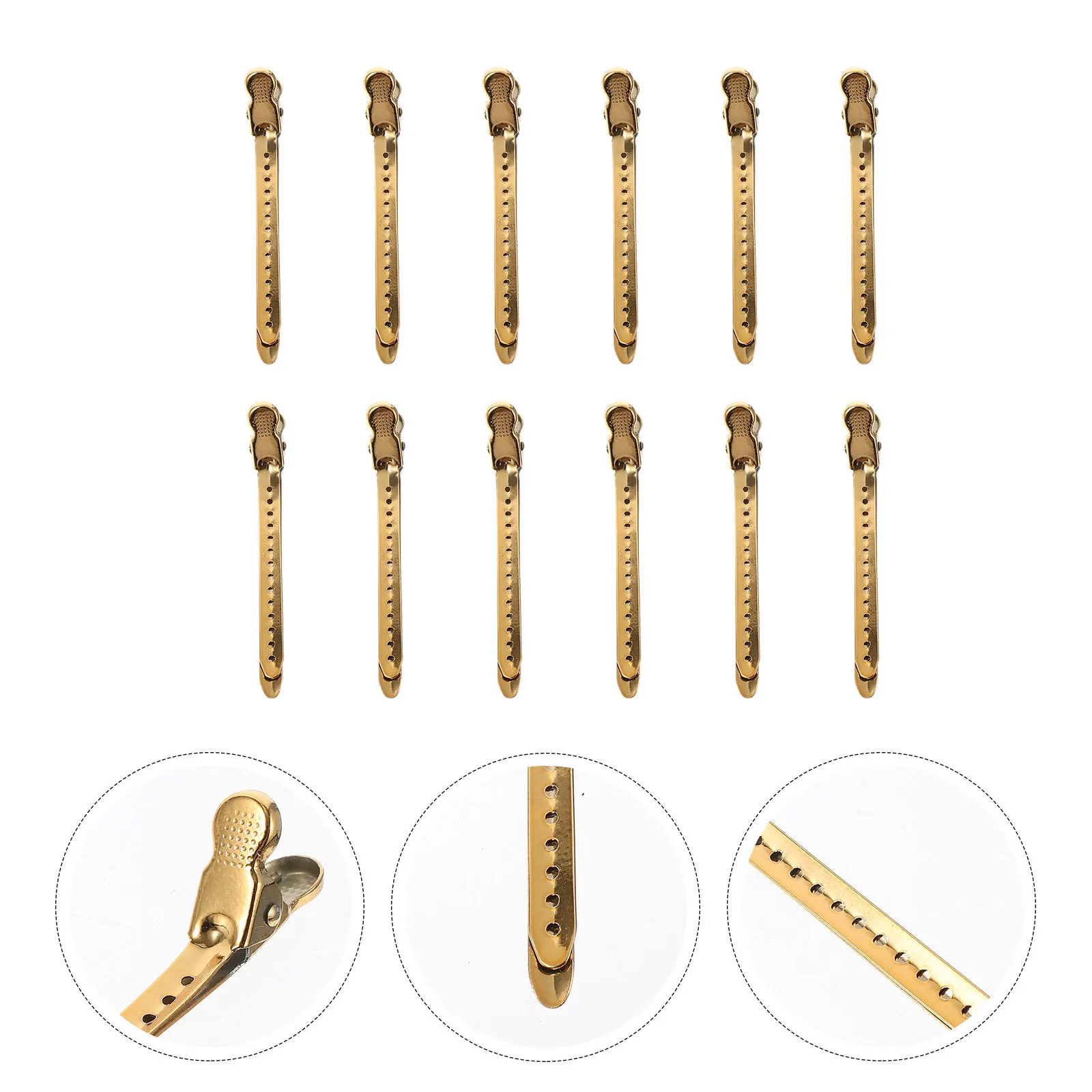 

12Pcs 9.5cm Golden Alligator Clips Durable Easy to Use Hair Styling Tools for Home and Travel Hairdressing Clips