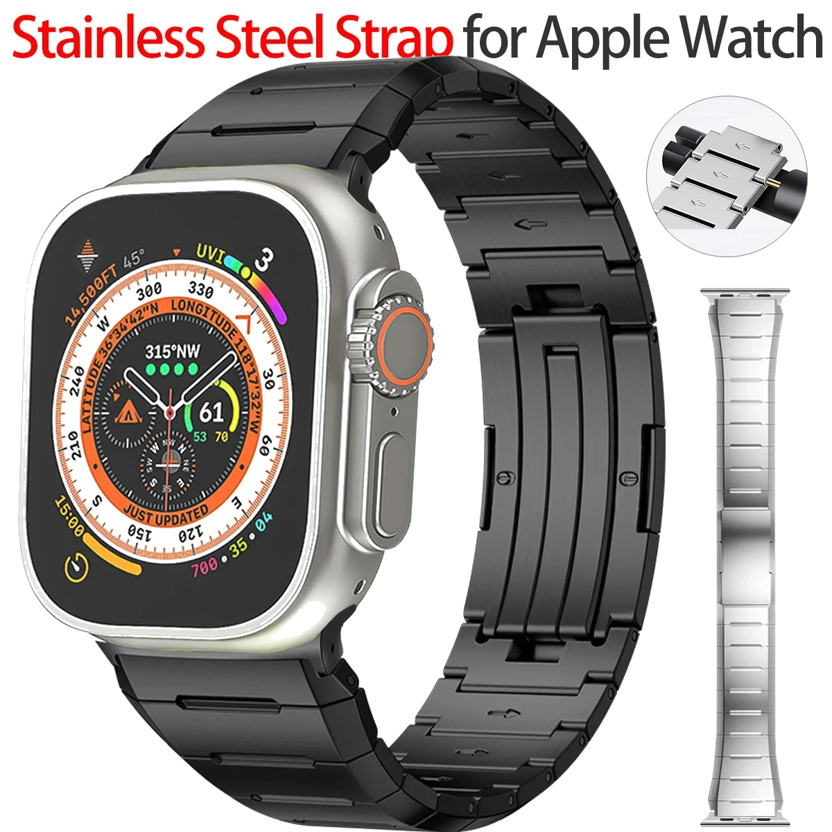 

Luxury Stainless Steel Strap Bracelet for Apple Watch Ultra 2 10 46mm 49mm 45mm 44mm Metal Band Iwatch Series 10 9 8 7 6 SE 5 4