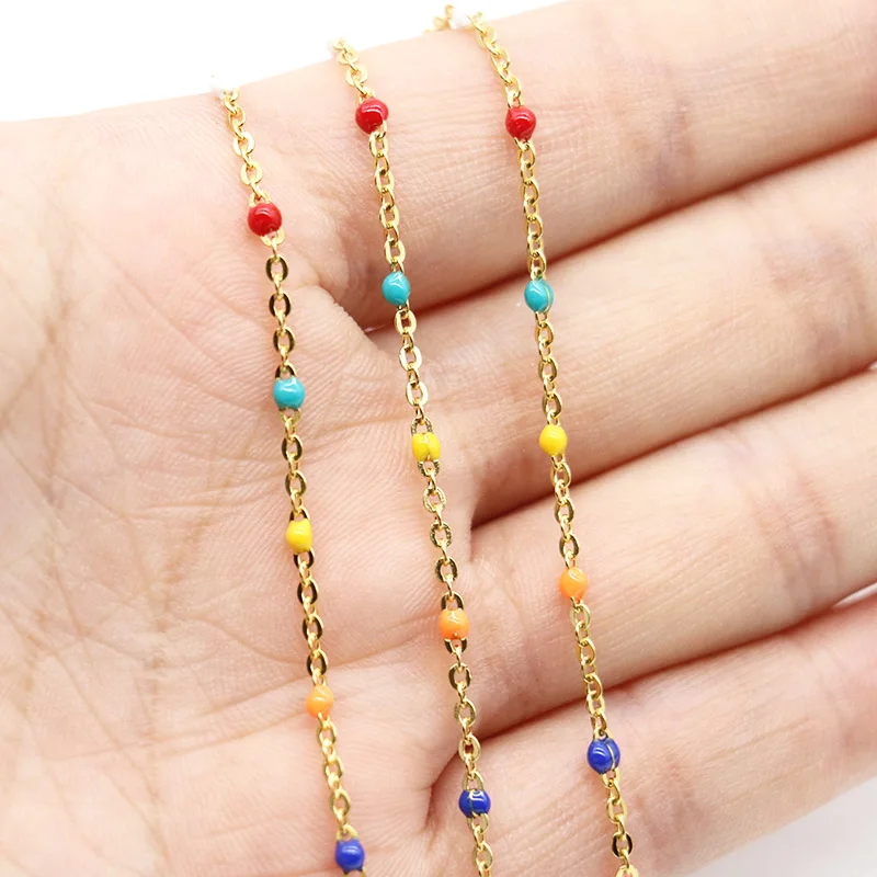 1/2meter New Gold Plated Stainless Steel 1.5mm Width Cable Chain Enamel Satellite Link Chain For Bracelet Necklace Anklet Making