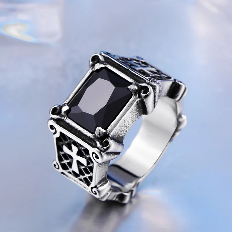 

Vintage Stainless Steel Cross Rings For Men Women Classic Elegant Red/Black Stone Rings Fashion Jewelry Accessories Wholesale