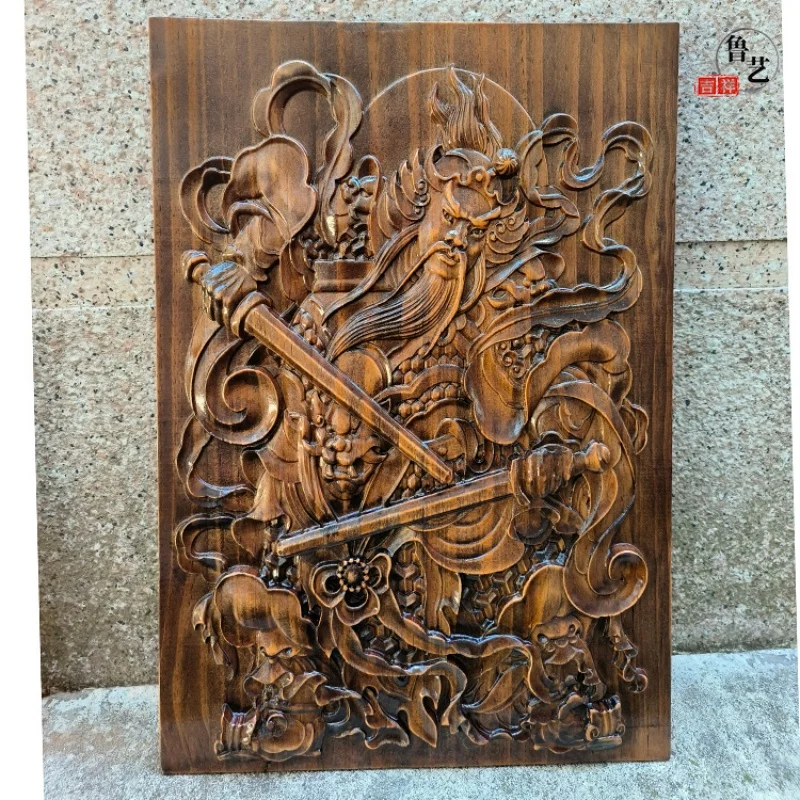Solid Wood Carving Wall Hanging – Vintage Chinese Traditional Pair of Door Gods Relief Ornament for Home Decor (2 Pieces/Set)