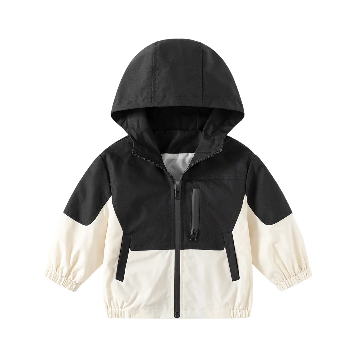 2024 Spring Autumn Boys\' Color-Blocked Casual Hooded Zip-Up Jacket, Trendy Long Sleeve Windbreaker Coat for Kids, Ages 2-7