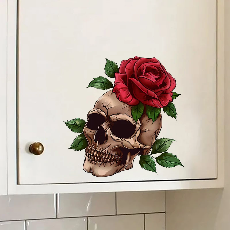 1pc Charming Rose Skull Sticker, Water-proof Home Wall Decal, Used for Wall, Bathroom, Cabinet, Door,Toilet, Car, Laptop