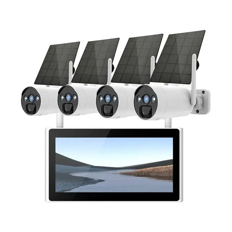 

4pcs Wireless WiFi Solar Panel Battery Camera Security System NVR Kit 10.1 Inch Wireless CCTV System CCTV Camera NVR Kit Wit