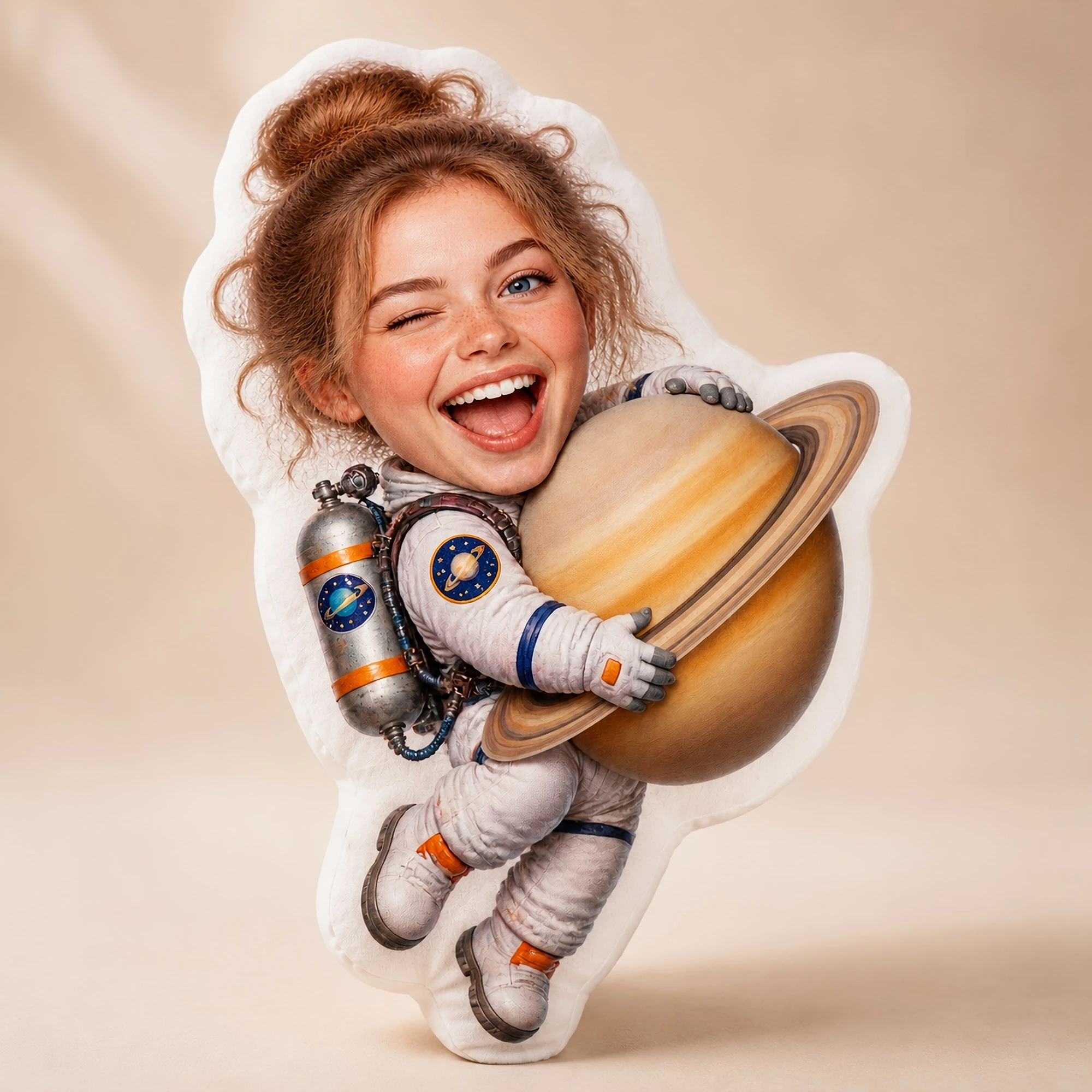 1pc [2D Flat] Custom Double-Sided Printed Astronaut Saturn-Shaped Throw Pillow, Funny Space-Themed Decorative Cushion for Bedroo