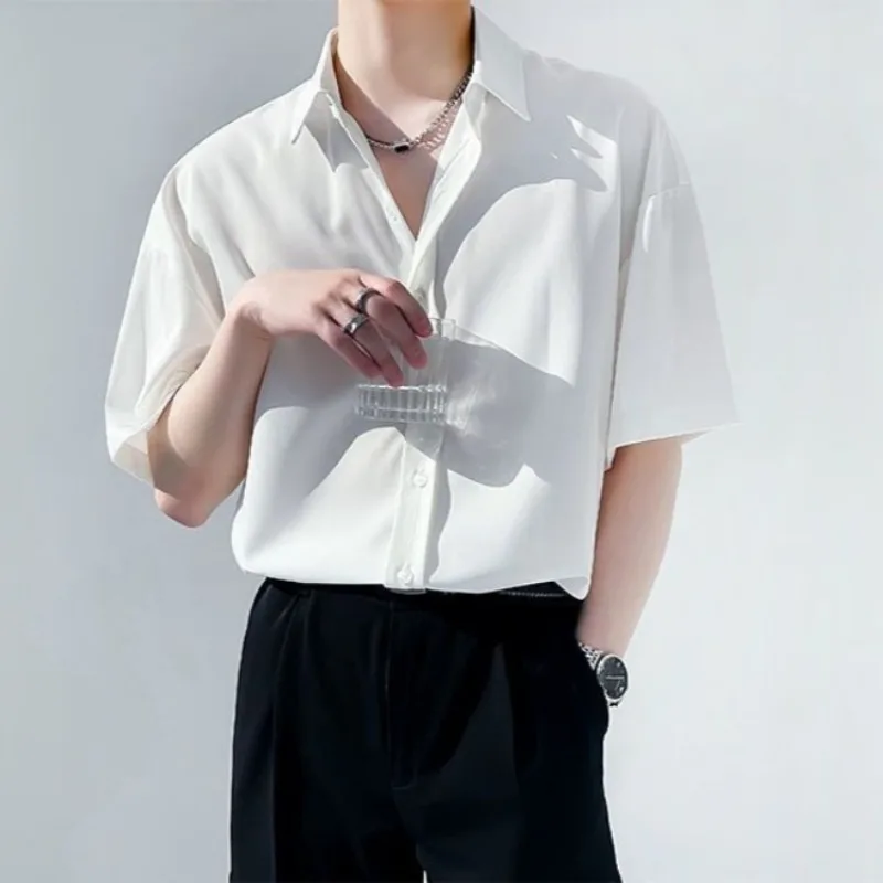 

Ins Summer Minimalist Men's Short Sleeve Shirt Set Thin Solid Color Korean Trendy High End Casual Cool Rebellious