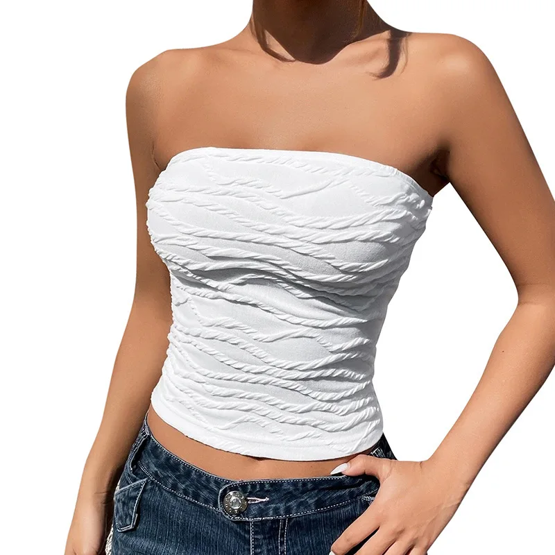 2024 Sommer y2k Streetwear Crop Tops T-Shirts ärmellose schlanke Rohr Tank träger los rücken frei sexy geraffte weiße Korsett Crop Top – Detail 6