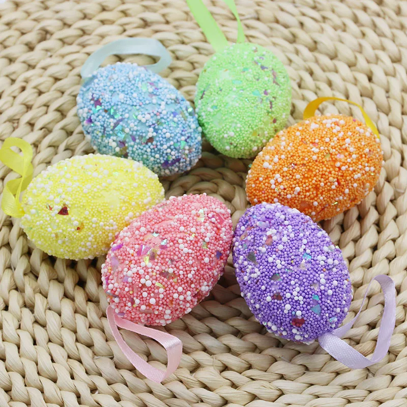 (6pcs/pack) 40 * 60mm Color Particle Simulation Egg Easter Decorations Home Party Party Decoration Pendant Foam Egg