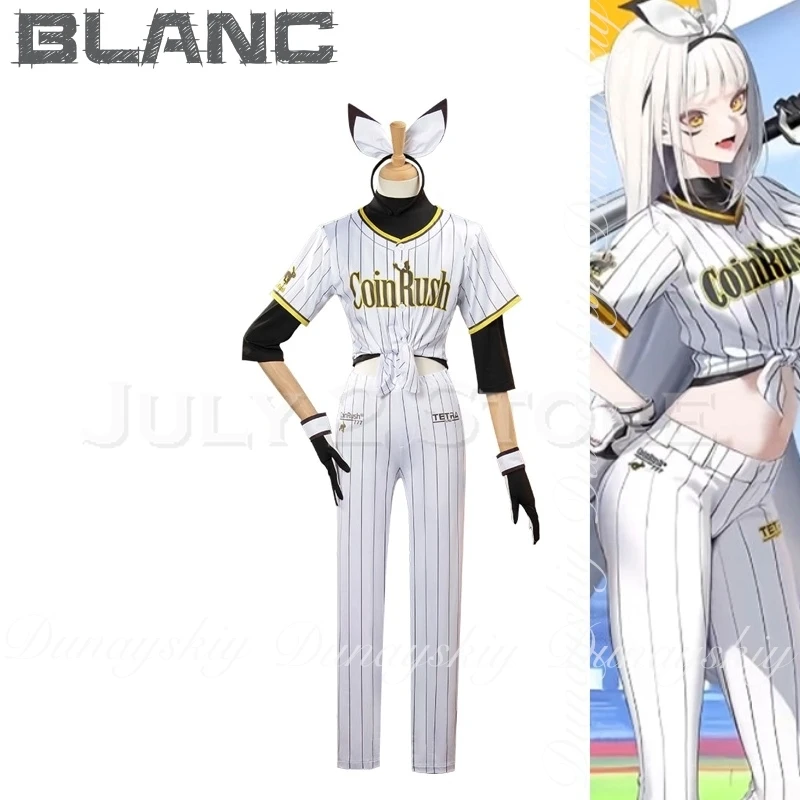Goddess of Victory: NIKKE Anime Blanc Cosplay With The White Stripe Baseball Uniform And A White Wig Cosplay Costume Full Of Set