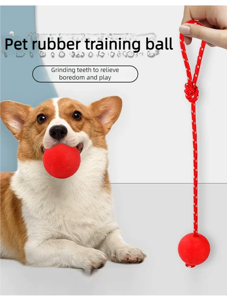Unzerstörbarer Hundeball, Haustier-Trainingsspielzeug, Welpen-Zerrball, Haustier-Kauspielzeug, Solide Gummibälle mit Seil, Haustierspielzeug