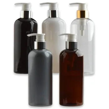 20pcs 300ml PET lotion pump bottles empty sliver gold aluminum cosmetic dispenser essential oil shampoo shower gel containers
