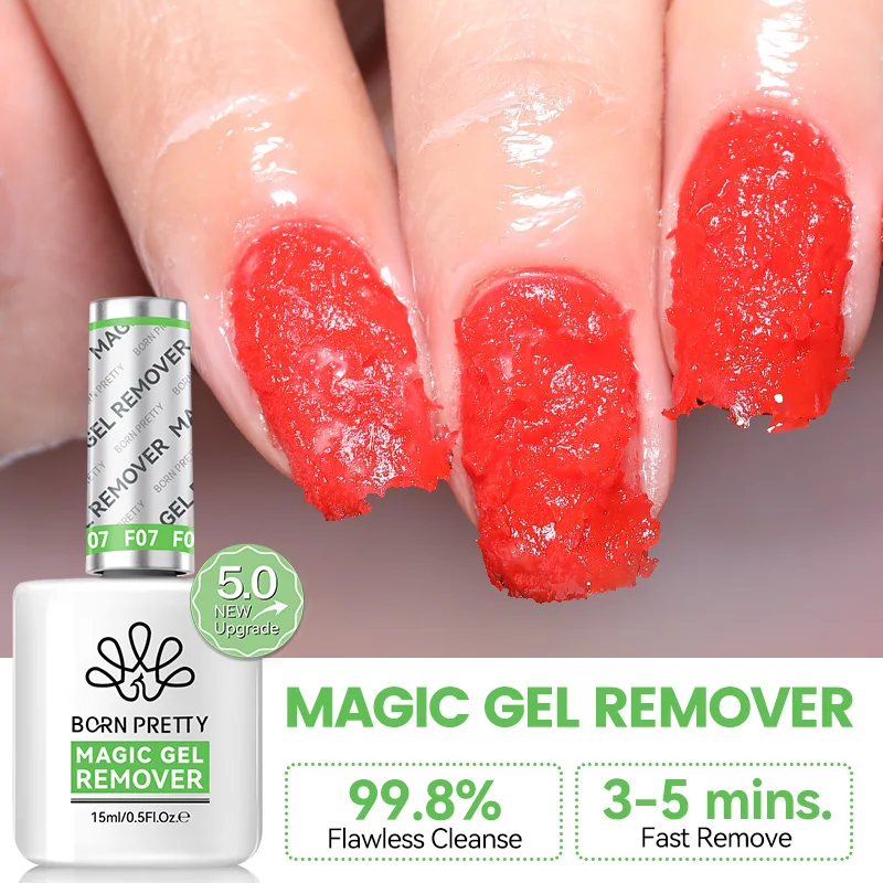 BORN PRETTY Magic Gel Remover Nagellack-Set mit Nagelhautschieber, Nagelfeile, Nagelhautöl, sicheres Werkzeug, Maniküre, Lack abweichen, 15 m