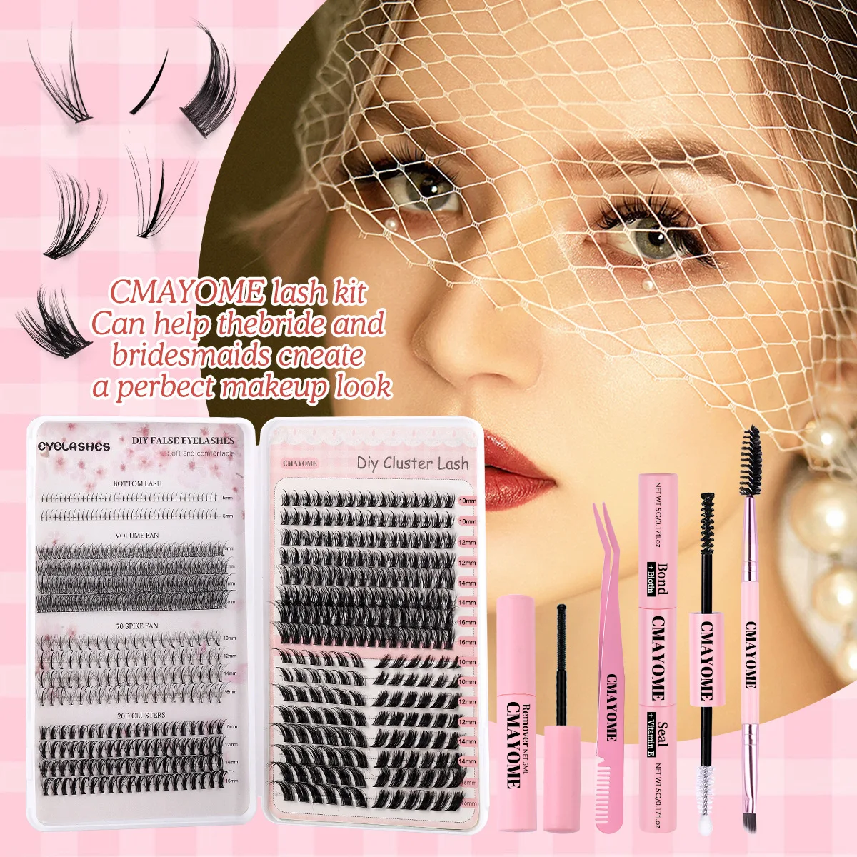 628 PCS DIY Lash Extension Kit Cluster Lashes Individual Eyelashes With Bond Seal Remover Bottom Lash Makeup Tool Set