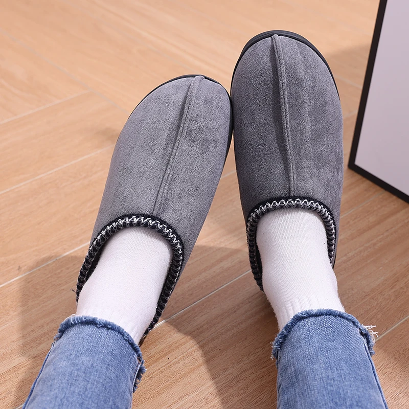 Bebealy Winter Plush Suede Slippers For Women Indoor Short Fuzzy Fur Slippers Female Outdoor Warm Cozy Soft Garden Shoe For Men