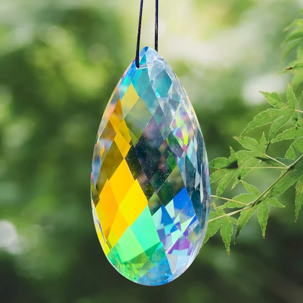 85MM Rainbow Streamer AB Color Faceted Prism Water Droplets Grid Glass Crystal Refraction Sun Catcher Chandelier Lighting Dangle