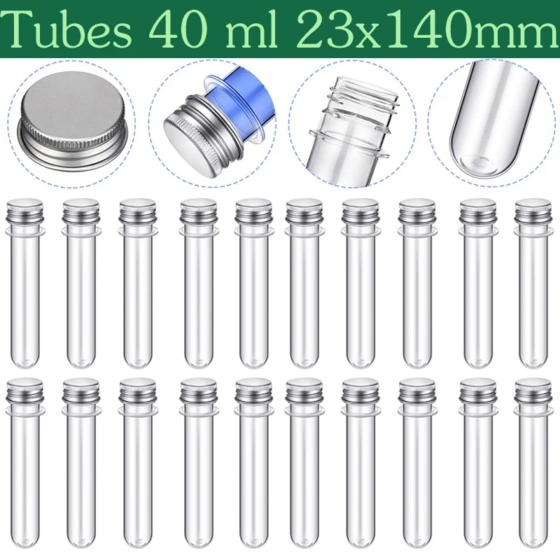 

20Pcs Lab 40ml PET Test Tube Bottle Transparent Cylindrical Plastic Refillable Bottle For Mask Candy Data Line 23*140mm