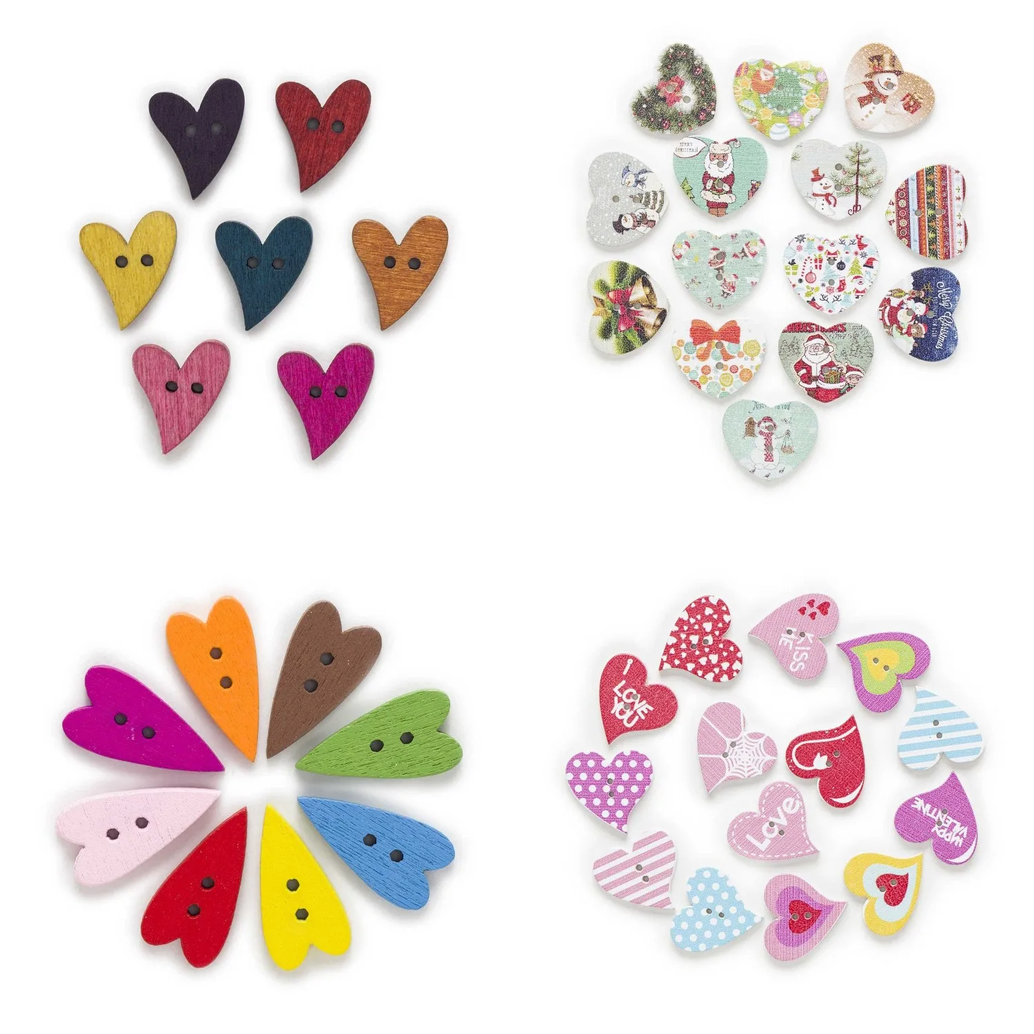 50pcs Mixed Heart Shape Series Wood Buttons Sewing Scrapbooking Clothing Headwear Handmade Crafts Home Decor Accessories DIY