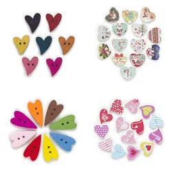 50pcs Mixed Heart Shape Series Wood Buttons Sewing Scrapbooking Clothing Headwear Handmade Crafts Home Decor Accessories DIY