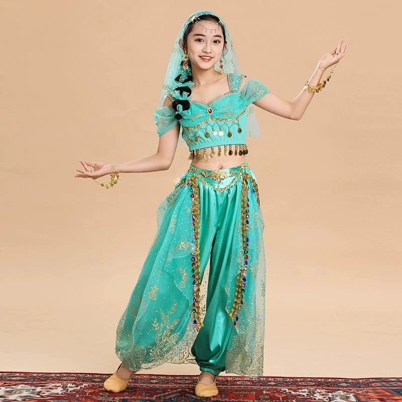 Strój Księżniczki Jasmine na Halloween dla dzieci, kostium do tańca bollywoodzkiego, spodnie, zestaw, przebranie na festiwal, imprezę, cosplay