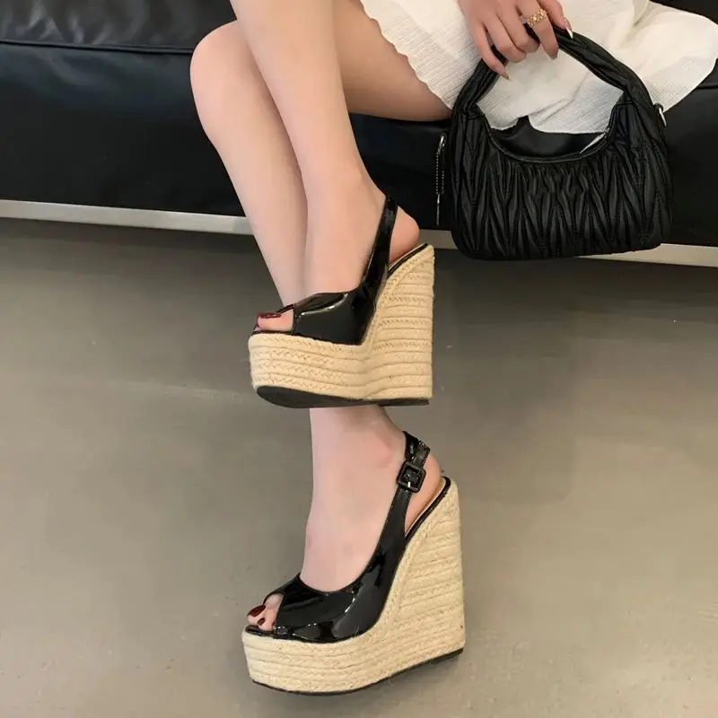 

Fashion Hemp Rope Platform Wedges Sandals Women Summer Open Toe Buckle Strap Pumps High Heels Party Leisure Beach Dress Shoes