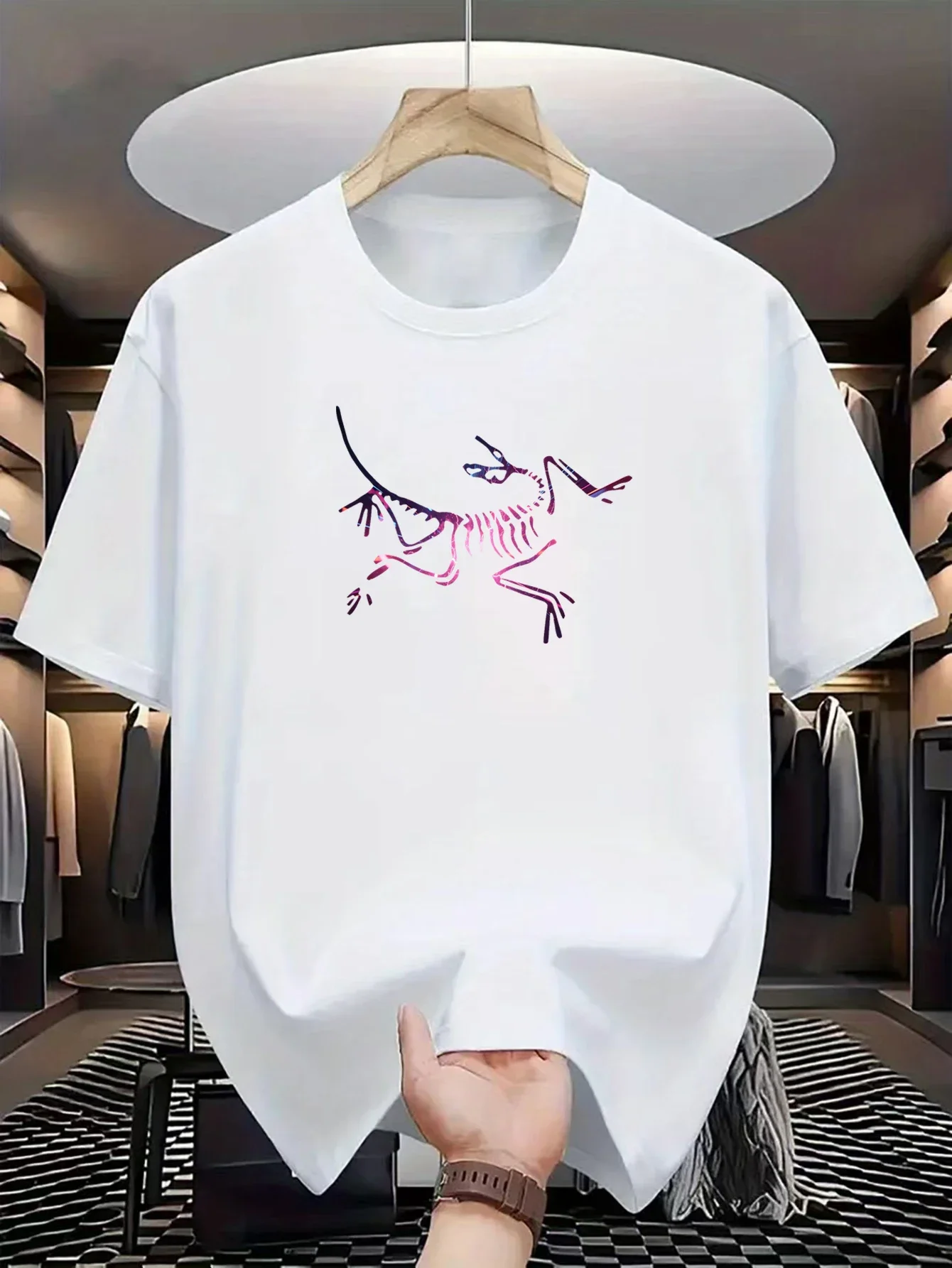 New Summer Luxury Men's Fashion Patterned T-Shirt, Round Neck Casual Trendy Y2K High-End High-Quality Fitness Sports T-Shirt
