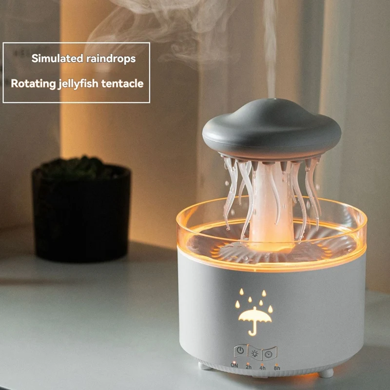 Raindrop Humidifier For Bedroom Office Essential Oil Diffuser With 7 Color LED Light 300ML Dynamic Jellyfish Humidifier