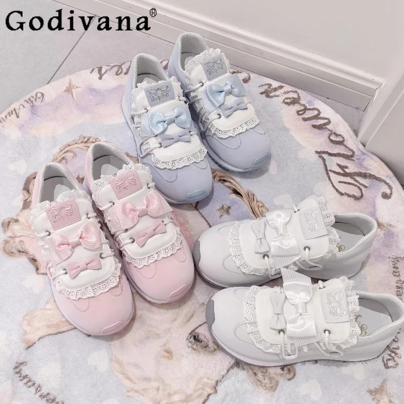 

Original Japanese Soft Girls Lo Sneakers Spring Autumn New 2025 Student Sweet Lace Bow Y2K Sneakers Women's Casual Sports Shoes