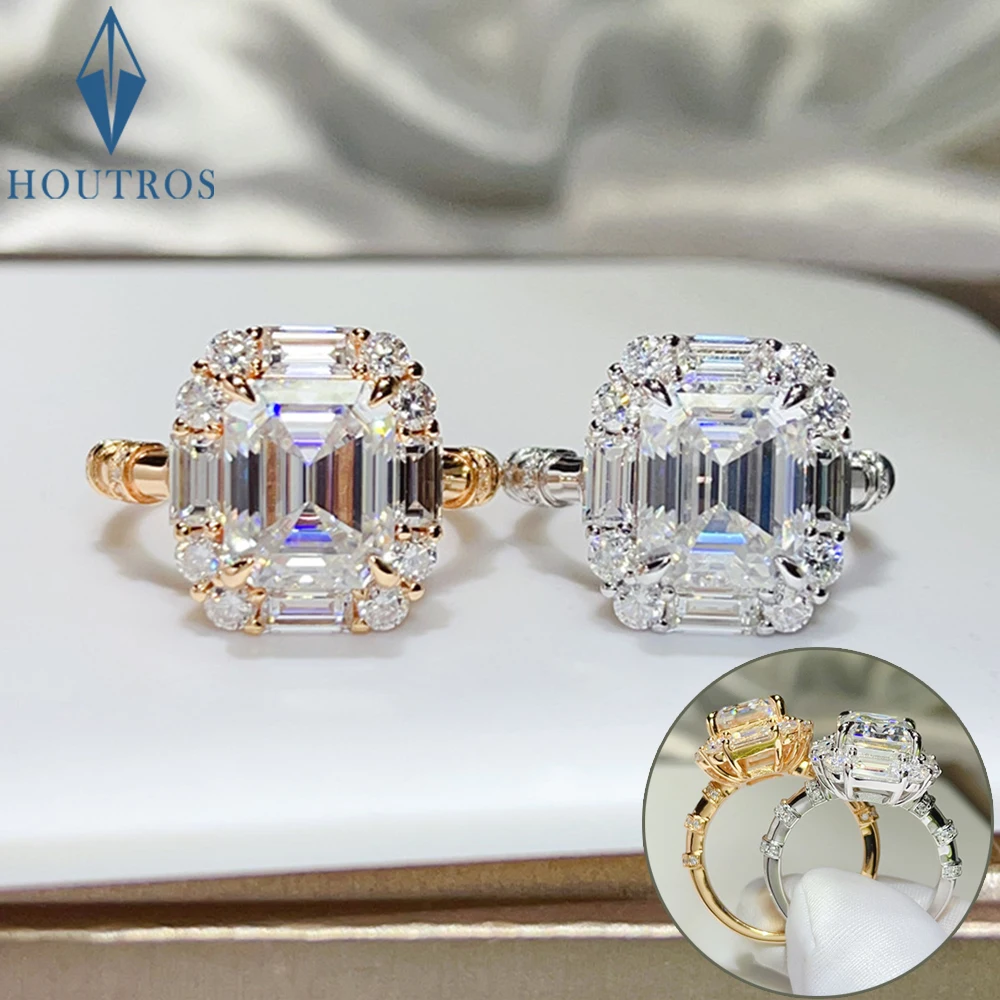 

9cttw Emerald Cut Full Moissanite Engagement Ring for Women 925 Sterling Silver Hidden Halo Diamond Ring Wedding Bands Jewelry