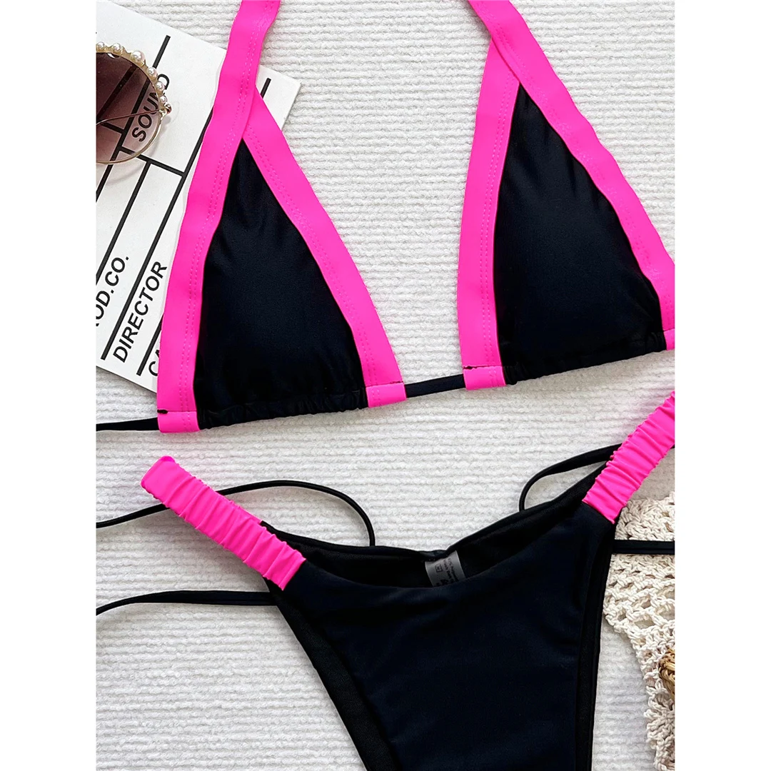 Splicing Neckholder High-Cut Brazilian Bikini Damen Bademode Zweiteiliges Bikini-Set Badeanzug Badebekleidung Schwimmanzug V6055 – Detail 15