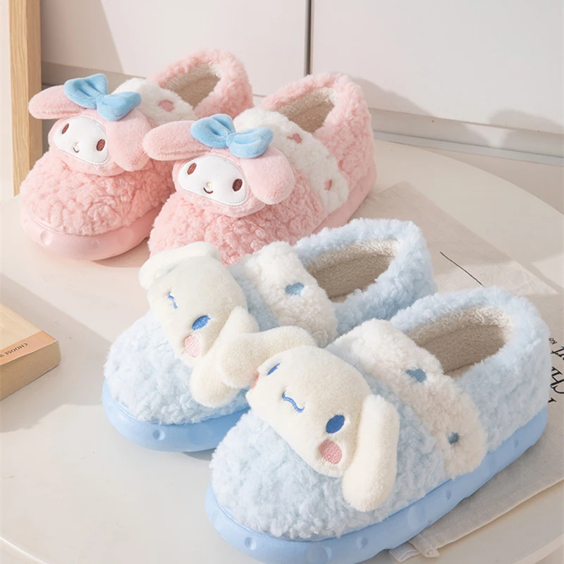 Sanrio Plush Slippers Hello Kittys Kawaii Cute Student Autumn Winter Bedroom Soft Padded Plush Bedroom Shoes Toys Girls Gifts